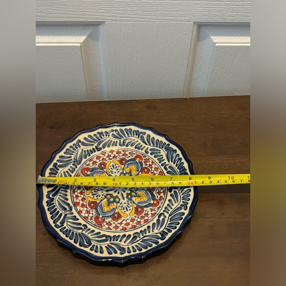 Hand Painted Expressions Decorative Plate 12 In Blue Red Yellow Floral Glazed 8” - Picture 6 of 7